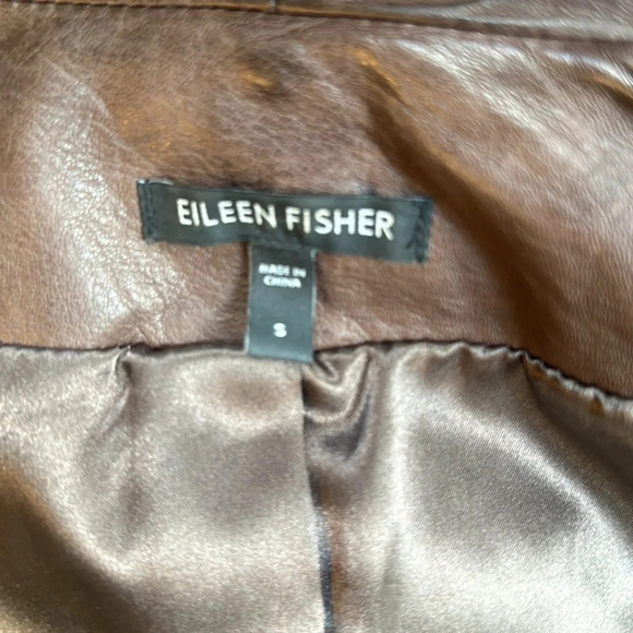 Eileen Fisher Vintage Open Brown Leather Jacket, Size Small, EUC - Picture 9 of 9